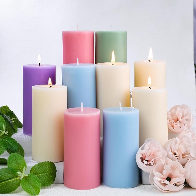Lavender Scented Soy Pillar Candles Set of 3, Purple Aromatherapy Candles for Home, 105 Hours Clean Burning Long Lasting for Bathroom Living Room,2x4 inch