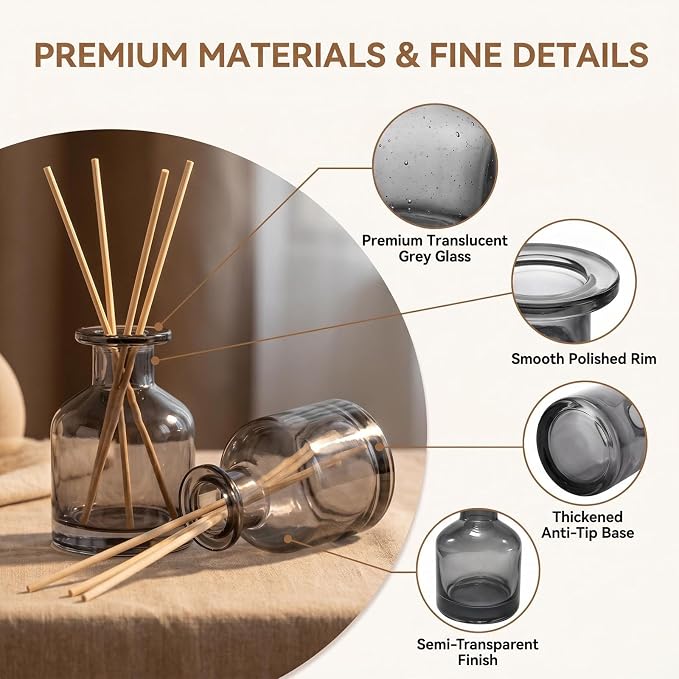 1 Pack 150ml Empty Glass Diffuser Bottle, Refillable Aromatherapy Container for Fragrance Home Scent (Grey)