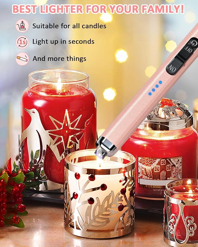 Electric Candle Lighter Valentine's Day Gifts for Women Mom Men Dual Arc USB Rechargeable Windproof Lighter for Candle BBQ Birthday Camping Gift Idals(Rose Gold)