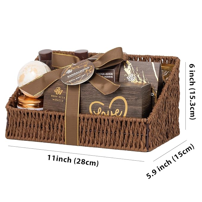 Sandalwood 32 Pcs Bath & Body Gift Basket for Men, Beard Grooming Set, Face Skin Care Kit, Men Home Spa Gift Set, Bath Bomb, Bear Oil, Birthday, Christmas, Valentines, Father's Day, Dad, Anniversary