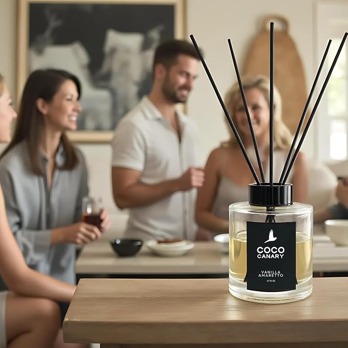 Coco Canary 6.7 oz Reed Diffusers for Home, Vanilla Amaretto Scent, Long-Lasting Warm Scent, Creamy Vanilla & Nutty Amaretto, Coastal Elegance