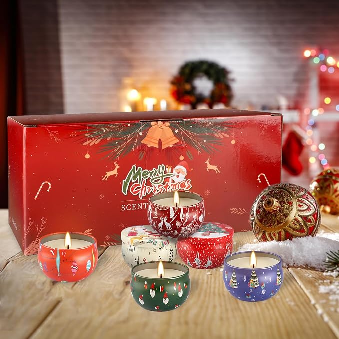 24Pack Christmas Scented Candle Tins Gift Set - Soy Wax Festive Candles 2.5oz- Long Lasting Burn time for Christmas Thanksgiving Gifts Holiday Decor & Gifting.