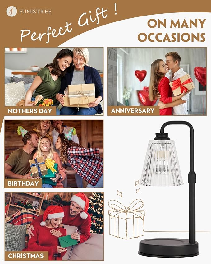 Candle Warmer Lamp with Timer Dimmable Crystal Vertical Stripe,Mothers Day Birthday Gifts for Women Mom, Adjustable Candle Warmer with 2 Bulbs, Black Candle Lamp for Jar Scented Candles, Home Decor