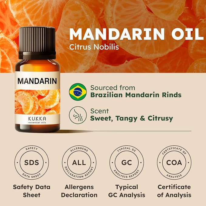 100% Pure Mandarin Oil - 0.34 Fl Oz Mandarin Essential Oil for Hair, Skin, Diffuser, Aromatherapy & DIY Soap Making Scent