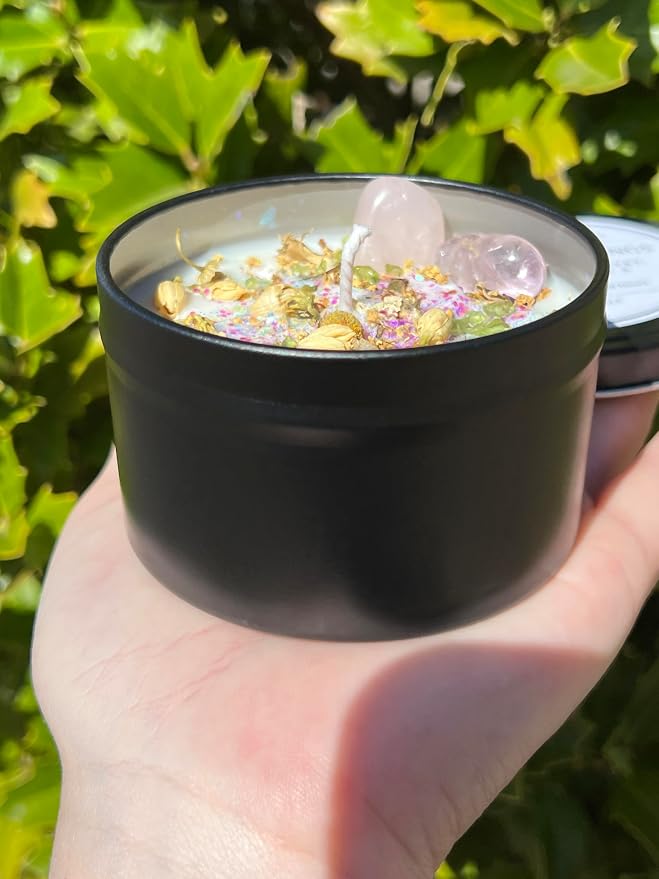 Ostara Blessings Easter Spring Equinox Herbal Intention Crystal Candle | Home Decor Ritual Altar Tool Crystal Stone Scented Soy Candle Devotional Gift