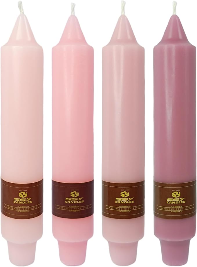7 Inch Gradient Pink Taper Candle Set of 4 Unscented Candles Sticks Smokeless Short Tapered Candles for Home Party Wedding Decoration Valentine's Day Anniversary & All Special Occasions