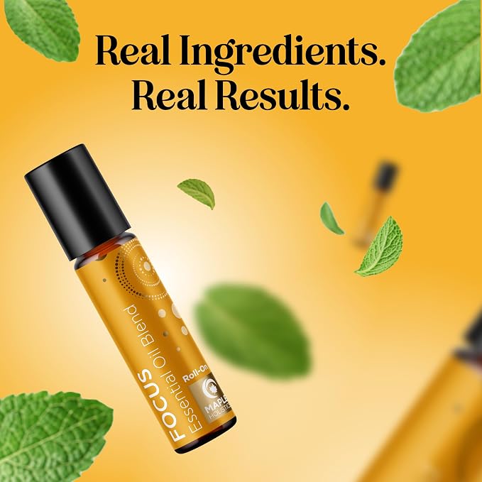 Focus Essential Oil Roll On - Aromatherapy Essential Oil Roller with Invigorating Pure Citrus and Mint Oils - Attention and Focus Essential Oil Blend with Eucalyptus Peppermint & Grapefruit (2 Pack)