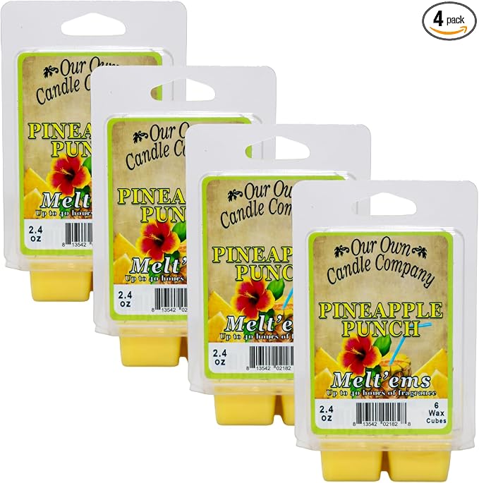 Our Own Candle Company Premium Wax Melt, Pineapple Punch, 6 Cubes, 2.4 oz (4 Pack)