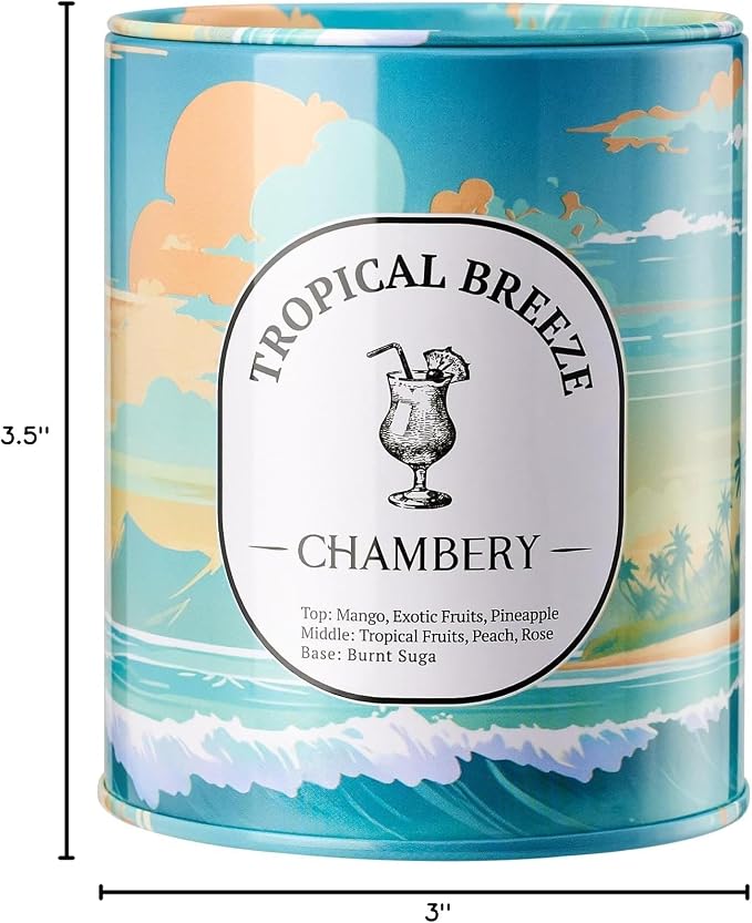 Tropical Breeze Candle 9.17oz | Serene British Virgin Islands Scene in Premium Tin | Lively Fruity Fragrance for Summer | Soy Wax with Lead-Free Cotton Wick | 55-Hour Burn