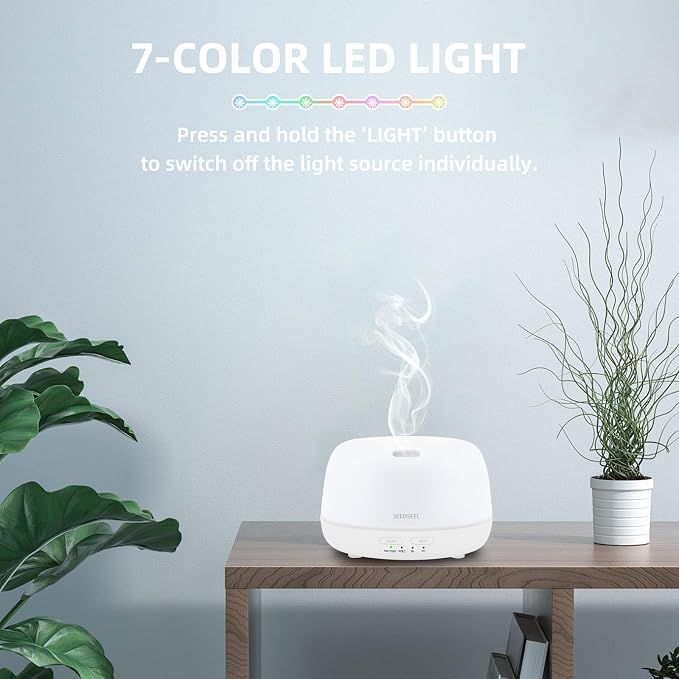 SEEDSEEL 300ML Essential Oil Diffuser with Remote Control, Aromatherapy Diffuser with 7-Color Changing LED Light for Small Rooms, Office, and Home
