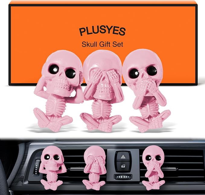 Skull Car Air Freshener Vent Clips, Goth Decor Interior, Gothic Halloween Cool Decoration Horror Skeleton Dashboard Accessories Spooky, Cute Funny Gifts for Men Women