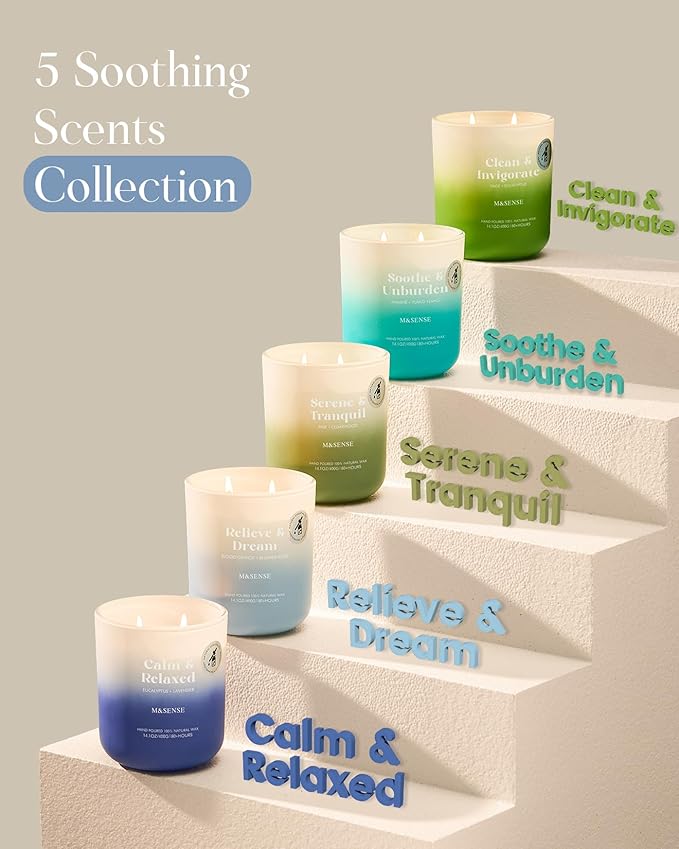 M&SENSE Sandalwood Jasmine Aromatherapy Candle 14.1oz for Stress Relief | 80-Hour Natural Soy Wax, Long Lasting Clean Non Toxic, Fresh Smelling for Spiritual Healing Gift