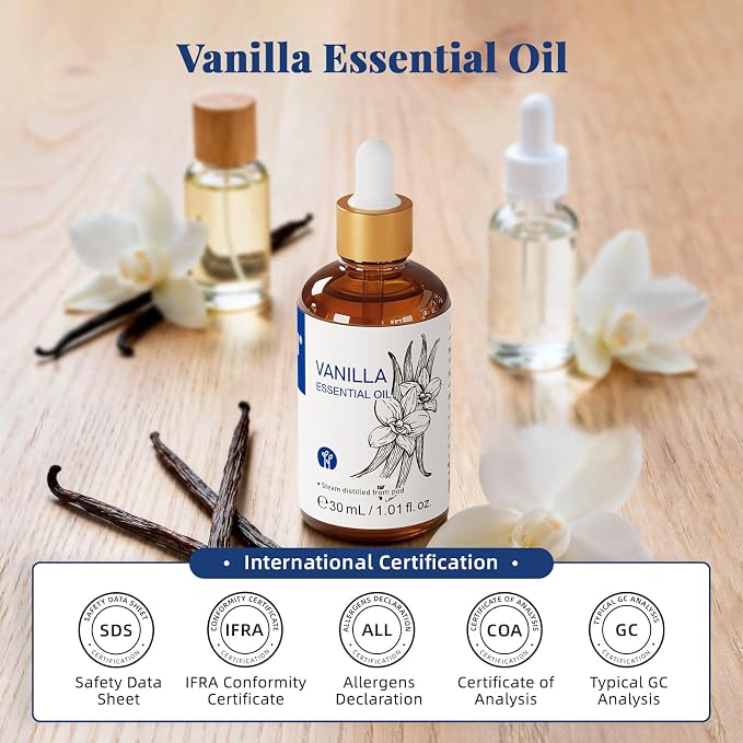 HIQILI Vanilla Essential Oil - 1 Fl Oz / 30ML | Beginner-Friendly for Making Perfume Candle Soap, Diffuser, Body, Skin, Lotion