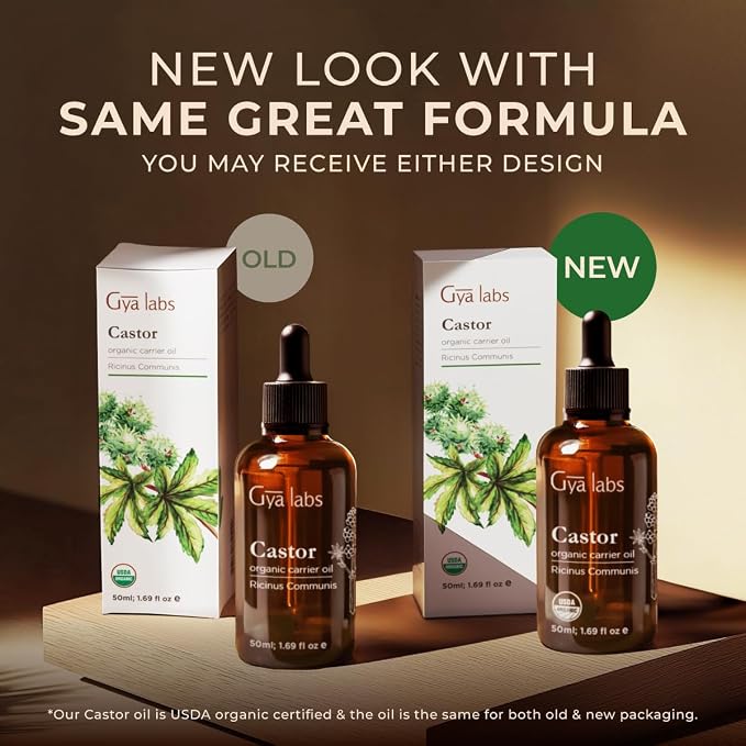 Gya Labs USDA Organic Castor Oil - 1.69 Fl Oz - Carrier Oil for Hair, Skin, Face, Scalp & Body Massage