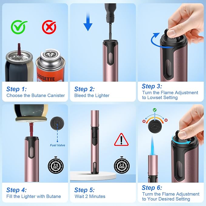 Torch Lighters Butane Lighter 2 Pack Windproof Adjustable Jet Flame Torch Lighter, Butane Refillable Gas Torch Lighter for Candles Grill BBQ Fireplaces Camping ((Not Prefilled)
