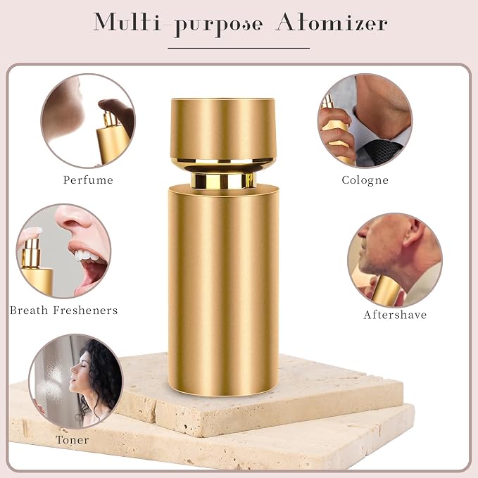2pcs 50ml Glass Spray Bottle for Perfume,Refillable Travel Perfume Atomizer Bottles,Gold Portable Cologne Atomizer Empty Bottle. (Gold*2)