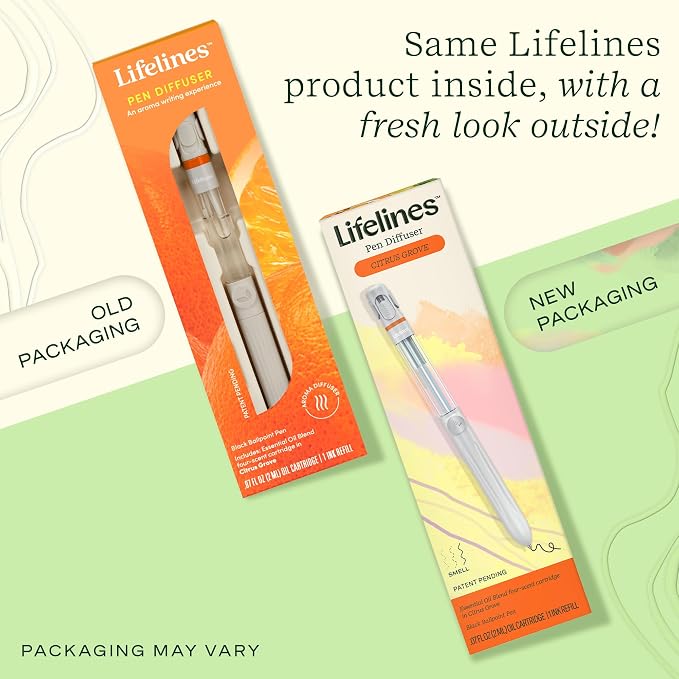 Lifelines Pen Diffuser, Citrus Grove - 1mm Black Ballpoint Pen with Scented Essential Oil Blends – Aromatherapy Diffuser & Sensory Immersion Diffuse Aroma As You Write