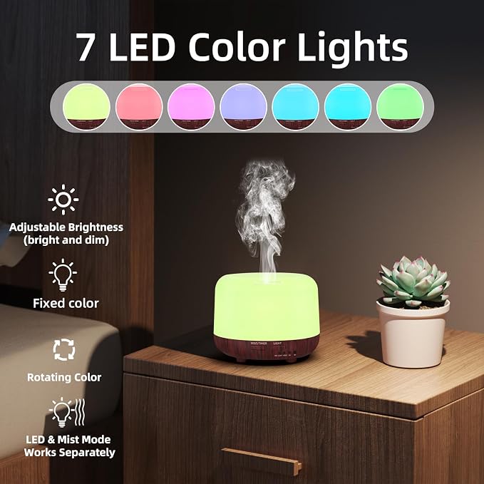 SPLITSKY Essential Oil Diffuser, 300ML Small Room Aromatherapy Diffuser with Remote Control, Quiet Operation, 7-Color LED Light, 4 Timer, Auto-Off, Easy to Clean for Bedroom, Living Room, Office