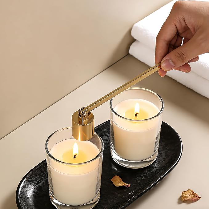 6 PCS 6.3 Inch Candle Snuffer Accessory, Stainless Steel Golden Candle Extinguisher with Long Handle and Straight Tube, Candlesnuffers Extinguish Candle Wicks for Tea Light Candles