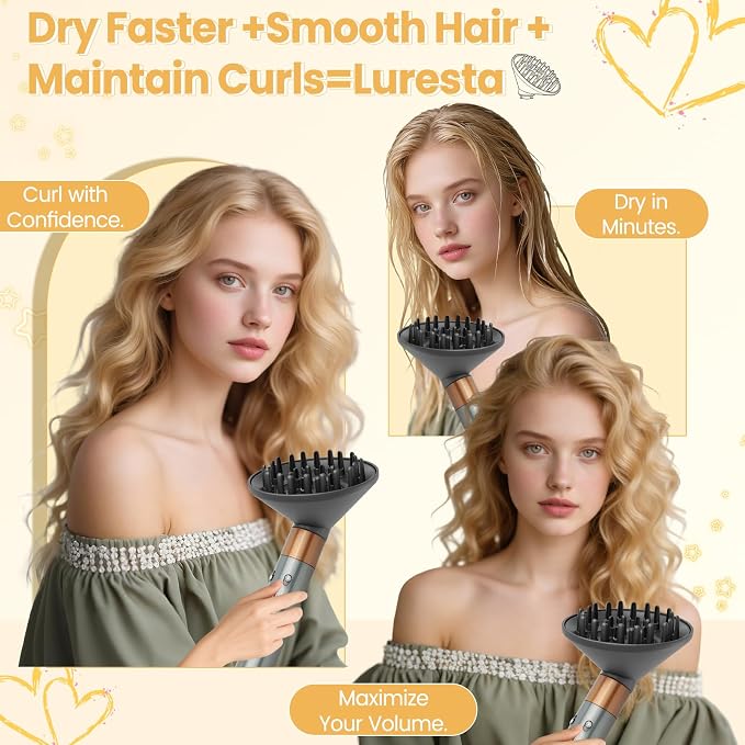 Upgraded 6IN Diffuser Attachment for Dyson Airwrap Styler HS01 HS05 HS08, Hair Diffuser Nozzle for Fast Drying and Styling Wave Curly Thick Hair