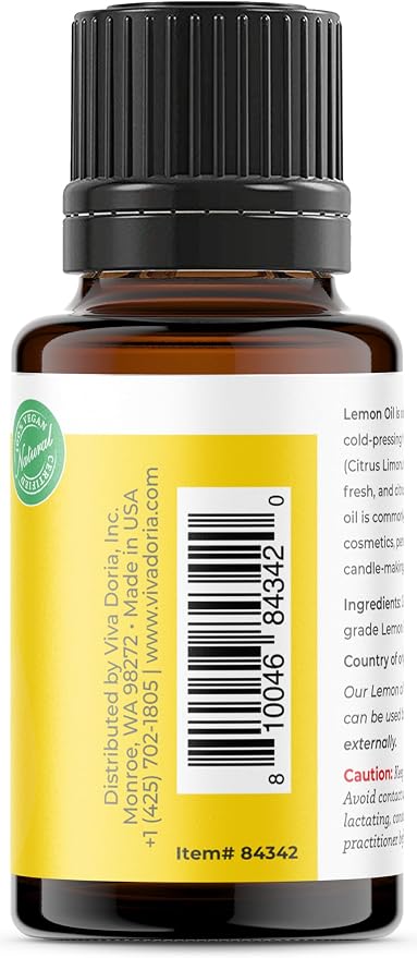 Viva Doria Lemon Essential Oil, 100% Pure, Natural Lemon Essential Oil, Undiluted, for Aromatherapy | Food Grade, 15 mL (0.5 Fluid Ounce)