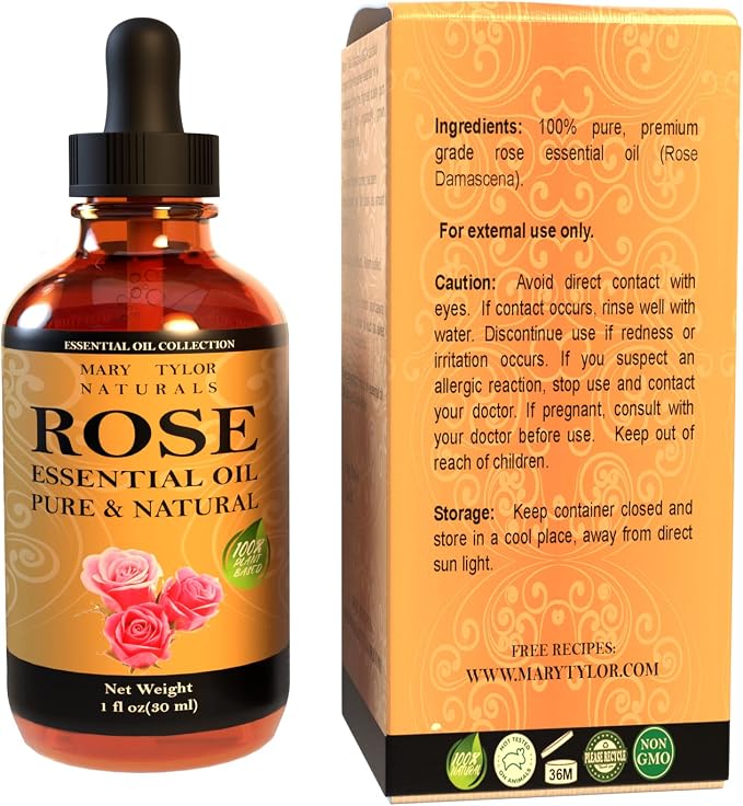 Rose Essential Oil 1 oz, Premium Therapeutic Grade, 100% Pure and Natural, Perfect for Aromatherapy, Diffuser, DIY by Mary Tylor Naturals