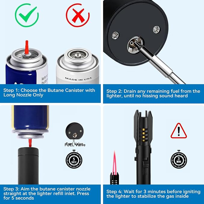 ZMQW Torch Lighter, Camping Lighter, Windproof Adjustable Red/Blue Big Jet Flame Butane Lighter with Safety Lock, Refillable Gas Butane Torch for Grill Campfires Kitchen Candles Fireplace BBQ, Gift