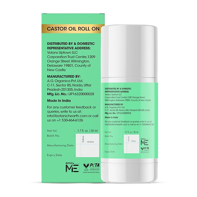 Botanic Hearth Castor Oil Roll On | For Hair, Brows, Lashes & Skin | Hydrating Scalp & Body Oil | Travel-Friendly Roller | Plant-Based Formula | No Parabens or Mineral Oil | 1.7 fl oz