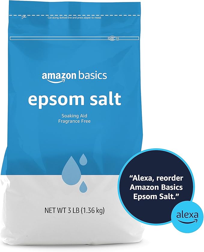 Amazon Basics Epsom Salt Soak, Fragrance Free, Magnesium Sulfate USP for Relaxation and Soothing Foot Soaking, 3 Pound Resealable Bags, 6-Pack