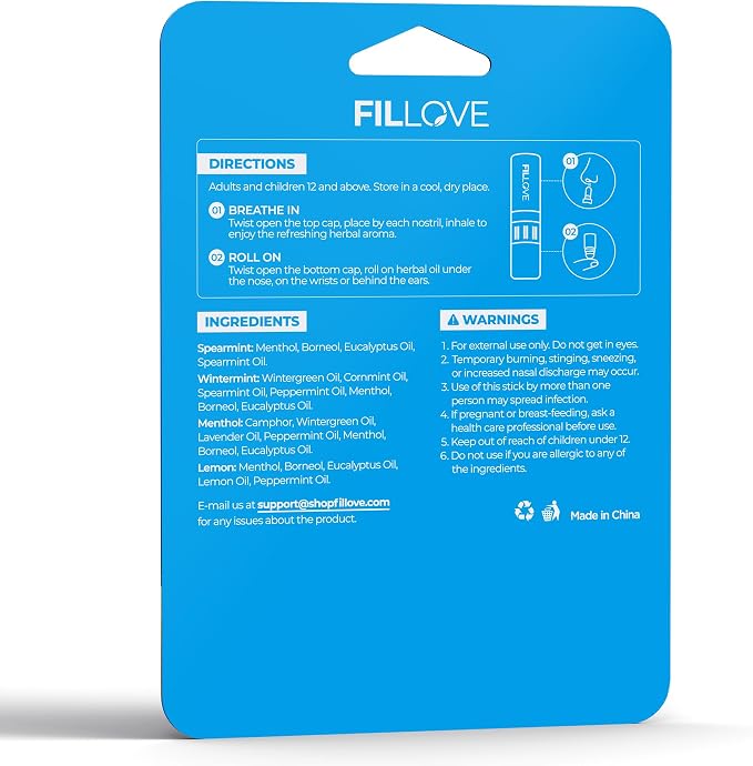 FILLOVE 1s Fast Nausea Relief Nasal Stick with 2-in-1 Motion Sickness Ease, 100% Natural Essential Oils for Pregnant Women, Non-Drowsy Travel Essentials & Cruise Essentials for Car, Airplane
