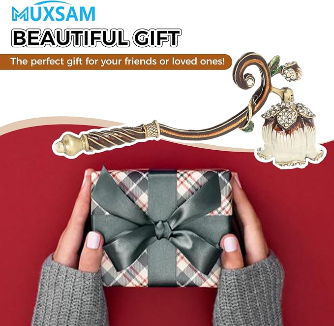 MUXSAM Vintage Candle Snuffer, Candle Extinguisher with Long Handle, Metal Wick Flame Snuffer for Putting Out Candle Flame Safely, Floral Candle Snuffers Accessory for Candle Lovers, Brown