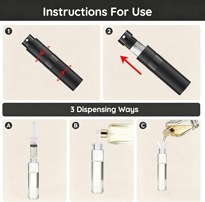 8ML Refillable Travel Perfume Atomizer, Leak Proof Empty Cologne Spray Bottle, Portable Sprayer Travel Essentials for Men Women, 5-Pack
