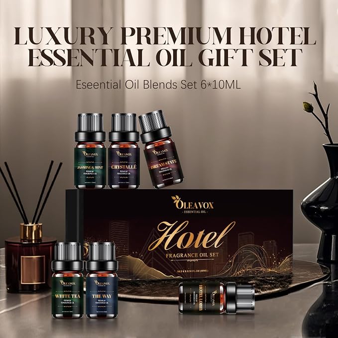 Hotel Diffuser Oils Gift Set, Essential Oils for Diffusers for Home, Luxury Fragrance Oil Set, Candle & Soap Making Scents, Jasmine & Mint, White Tea, The Way, Dream State, Hotel Lobby, Crystallé