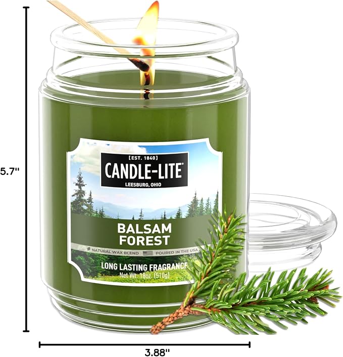 Candle-lite Fall Scented Candles, Balsam Forest Fragrance, 18 oz Jar, Proudly Poured in USA, Aromatherapy Candle, Single-Wick with 110 Hours of Burn Time, Perfect for Creating a Refreshing Ambiance
