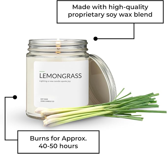 1OAK Lemongrass Candle - Soy Candles for Home Scented - Long Burning Premium - Hand-Poured (7oz.)