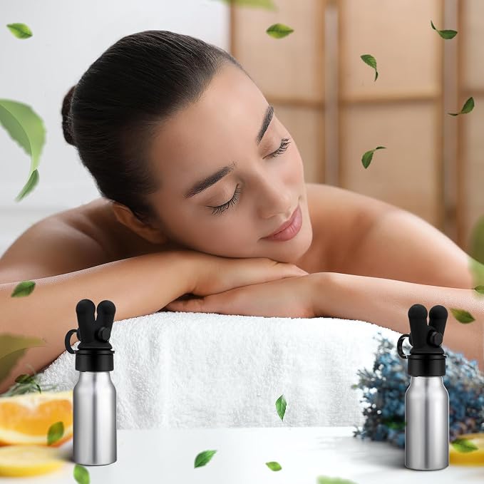 Chunful 2 Pcs Essential Oil Inhalers Leakproof Double Hole Aluminum Aroma Nasal Inhaler Cap Mini Perfume Dispenser Bottle for Enhances Aromatherapy