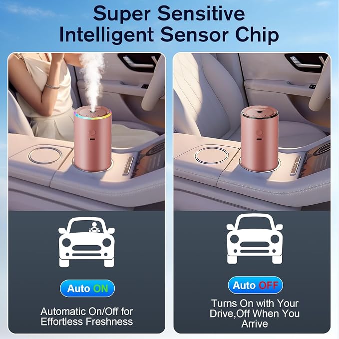 Car Air Freshener, Smart Car Air Fresheners Diffuser with 100ml Fragrance, Long Lasting Lasts 6 Months, RGB Music Syncing Light, Auto On/Off, 5 Adjustable Car Aroma Diffuser for Women, Vanilla Cream