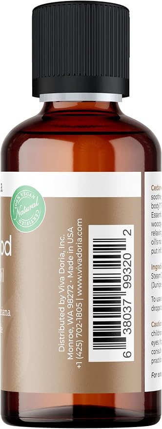 Viva Doria Cedarwood Essential Oil, 100% Pure, Natural Cedarwood Essential Oil, Undiluted, for Aromatherapy | Therapeutic Grade, 30 mL (1 Fluid Ounce)