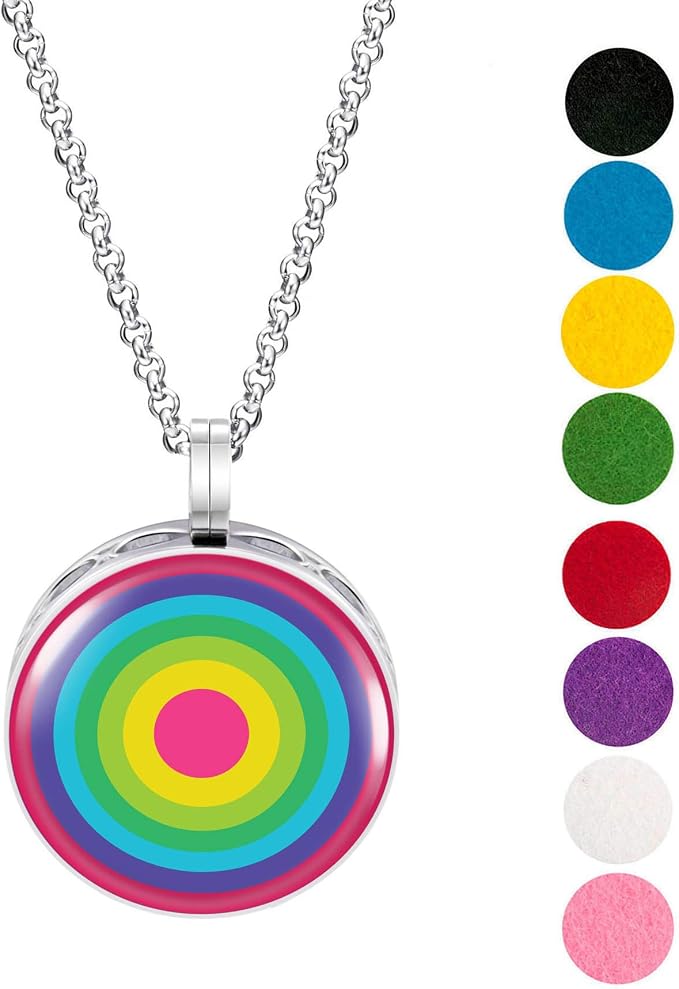 Wild Essentials Jawbreaker Enamel Finish Essential Oil Diffuser Necklace Gift Set - Includes Aromatherapy Pendant, 24" Stainless Steel Chain, 8 Color Refill Pads