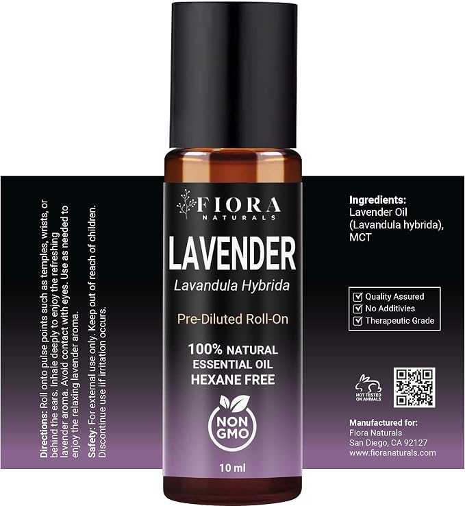 Lavender Essential Oil Roll On – Pre-diluted Calming Lavender Oil for Relaxation, Sleep & Skin Care, Aromatherapy Roller, Lavender Roller Ball, Calming Gifts for Women, Men By Fiora Naturals