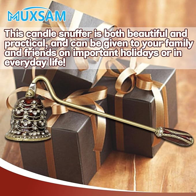 MUXSAM Vintage Candle Snuffer, Handheld Candle Extinguisher with Long Handle Wick Flame Snuffer Metal Candle Accessory for Home Decoration, Diamond Setting