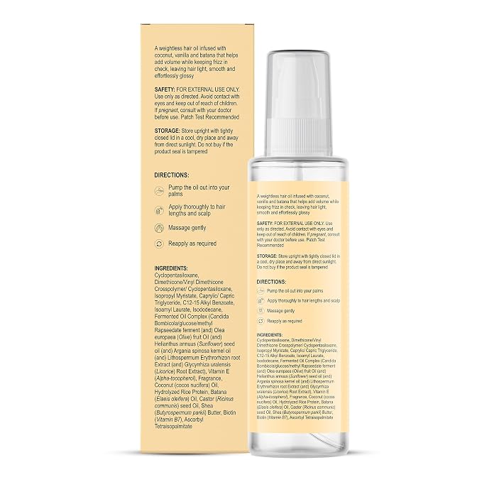 Botanic Hearth Coconut Vanilla & Batana Weightless Hair Oil, 3.4 fl oz |With Batana Oil, Coconut Oil & Vanilla | Lightweight Non-Greasy Formula | Smooth, Silky Hair & Shine | For Thin, Fine & Dry Hair