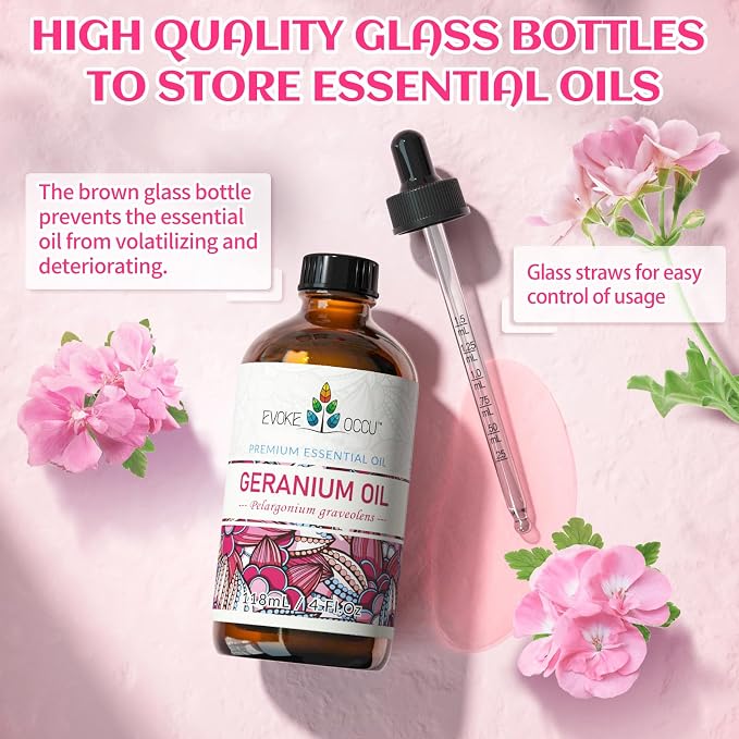 EVOKE OCCU & Geranium Essential Oil for Skin, Hair, Diffuser, Aromatherapy - 4 Fl Oz