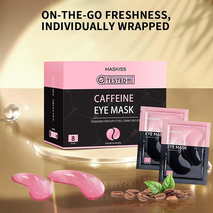 Maskiss Under Eye Patches (8 Pairs), Caffeine Eye Masks for Dark Circles Puffy Eyes Undereye Bags, Collagen Eye Patches for Wrinkles and Puffiness, Skin Care Gift for Her