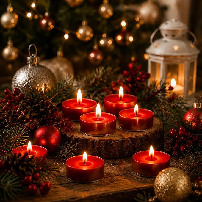 Apple Scented Tea Lights Candles, 24 Pack Red Tealights, 6-7 Hour Long Burning Tealight Candles Handmade Tea Candles for Wedding Party Home Decor