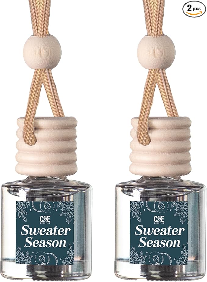 C&E Craft Co Hanging Car Air Freshener Diffuser 2 Pack, Long Lasting Fragrance Oil Car Freshener, Glass Bottle Auto Air Freshener, Made in USA (Sweater Season)