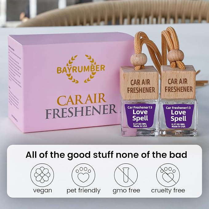 Car Air Freshener Hanging Diffuser – Long-Lasting Essential Oil Scent (Up to 60 Days) – Non-Toxic & Eco-Friendly – 2-Pack Auto Fresheners Made in USA