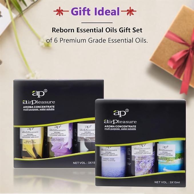 Reborn Essential Oils Set, 6x15ml Fragrance Oils Kit for Diffuser, Humidifier, Aromatherapy, Air Purifier - Aqua Lily, Water Hyacinth, Breathe Easy, Ocean Mist, Neverland, Lavender