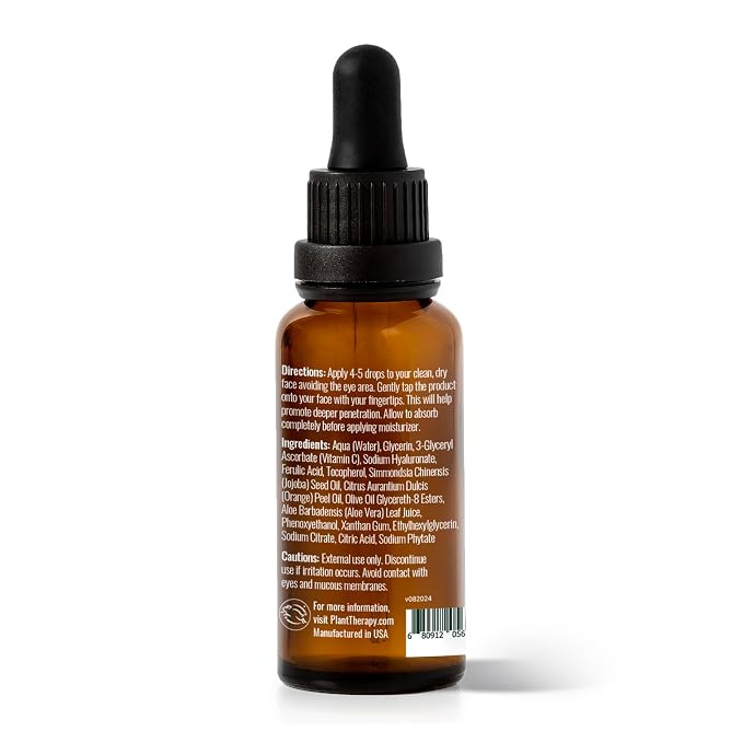 Plant Therapy Vitamin C Face Serum & Hyaluronic Acid, Anti-Aging Serum with Ferulic Acid, Vitamin E, Serum for Fine Lines & Wrinkles, 1 oz