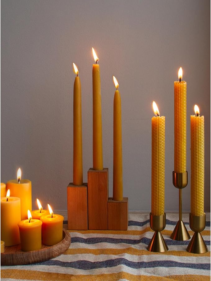 CANDWAX 10 inch Beeswax Taper Candles Set of 4 - Non Toxic and 100% Pure Beeswax Candles Ideal for Dinner - Dripless Handmade Bees Wax Burning Time 9.5 Hours